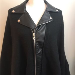 Black Faux Leather Poncho